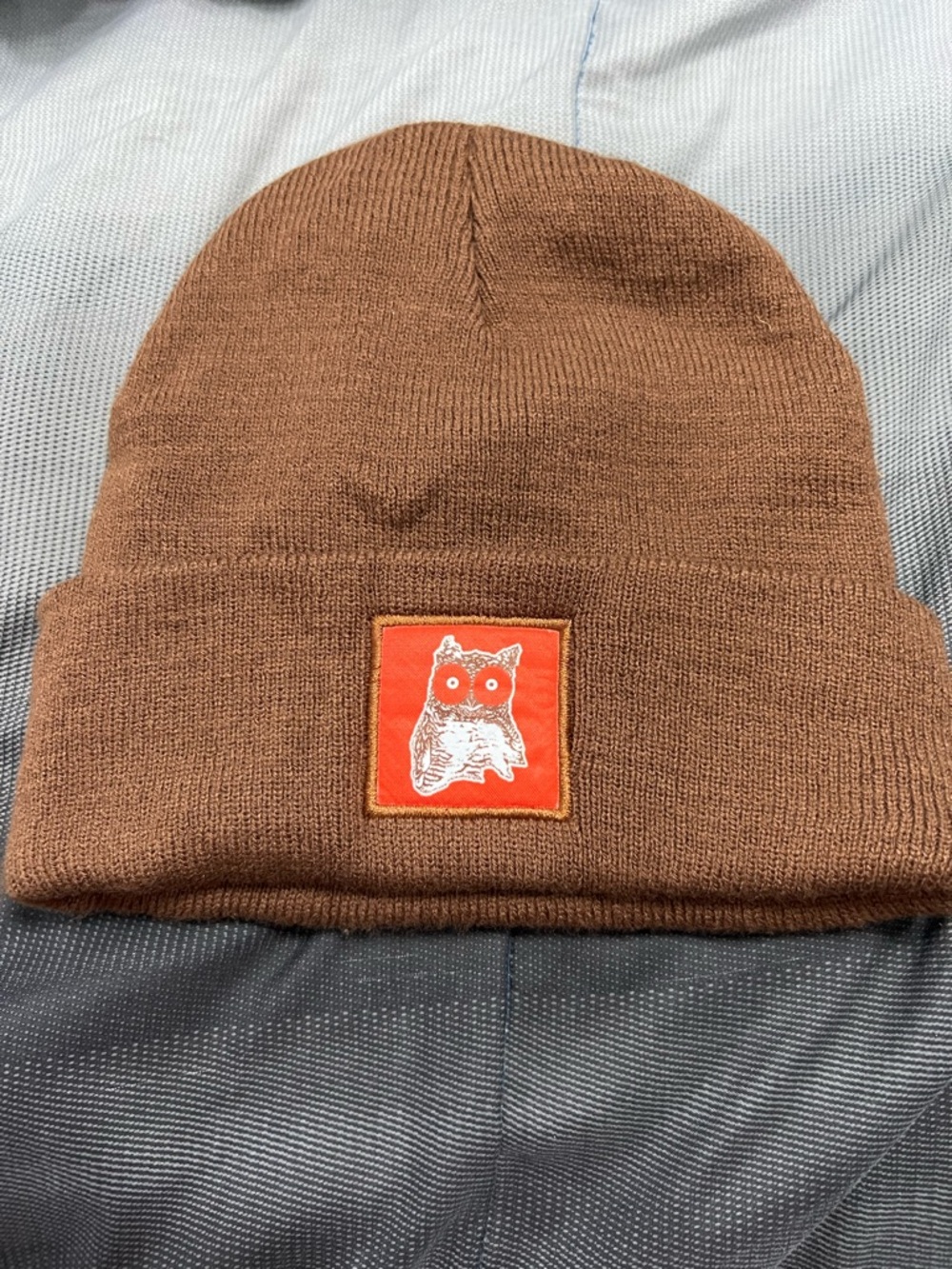 Hooters Brown Knit Beanie with Orange Owl Patch